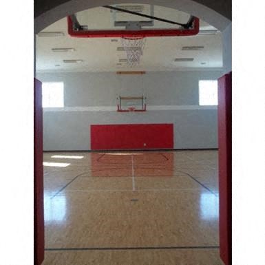 a view of a basketball court in a gym