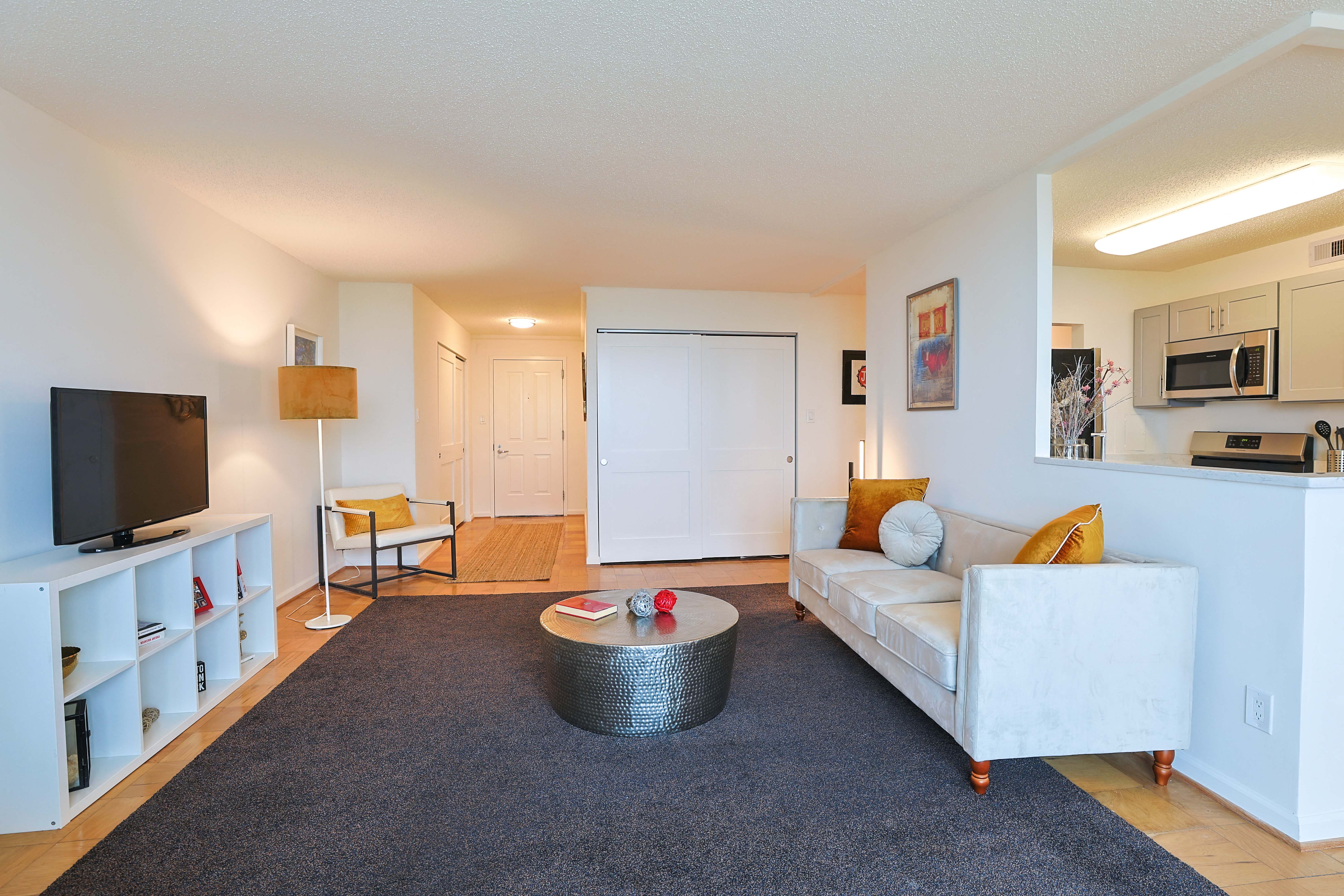 a living room with a couch and a tv