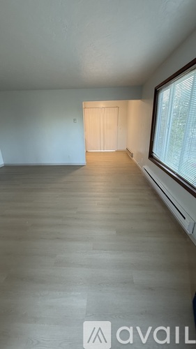 A room with a wooden floor and a window on the right side.