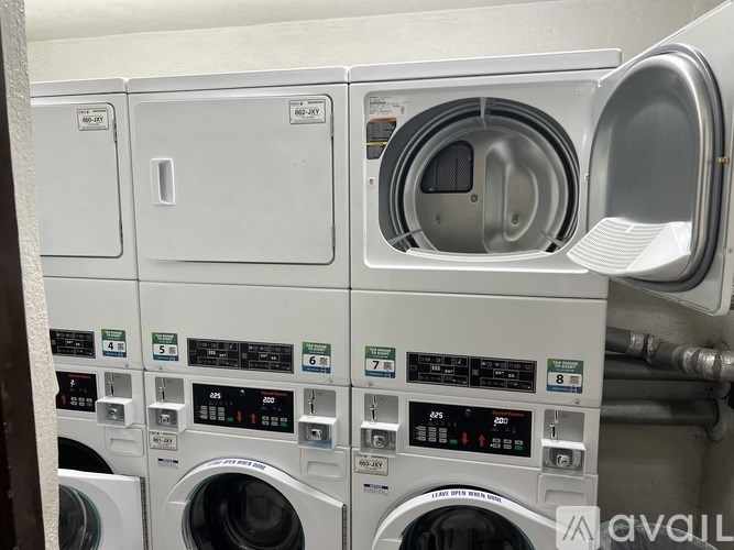 A row of washing machines with the number 8 on the front.
