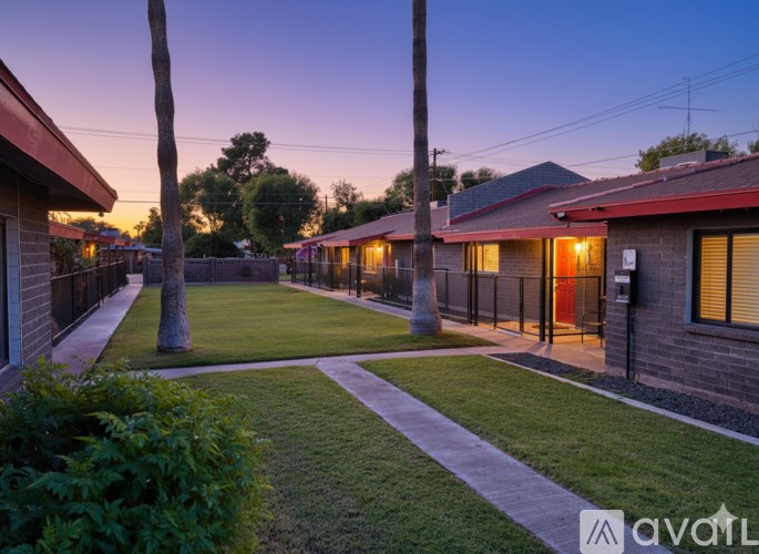 A house with a red door and a red roof.