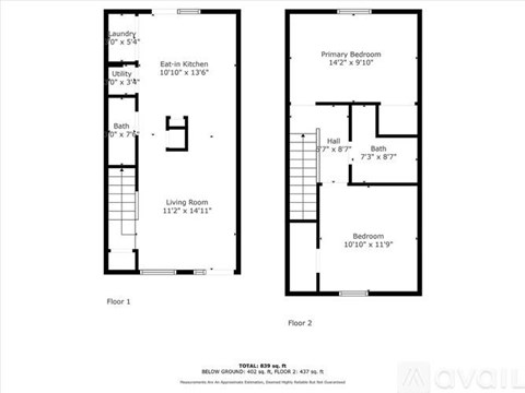 A floor plan for a two-story home with a living room, two bedrooms, a bathroom, and a laundry area.