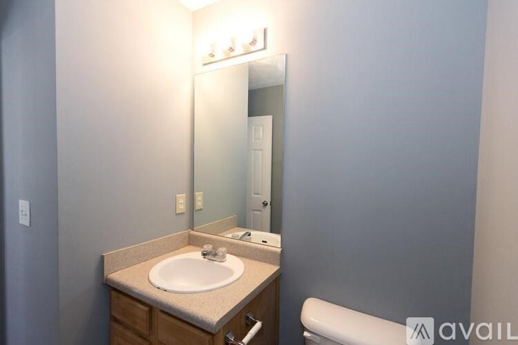 A bathroom with a sink, mirror, and toilet.