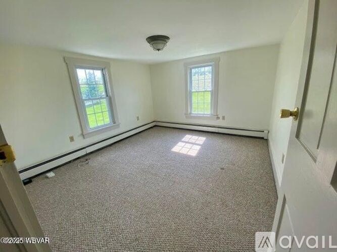 A room with two windows and a carpeted floor.