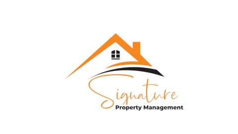 A logo for Signature Property Management featuring a stylized house.