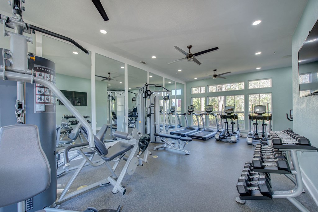 the gym is equipped with state of the art cardio equipment and weights
