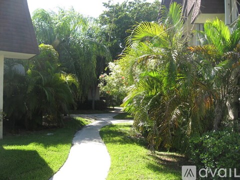 A pathway surrounded by greenery and trees.