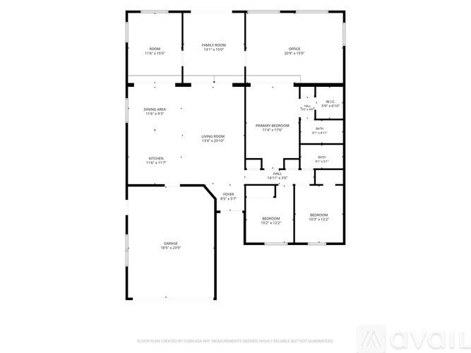 A floor plan of a house with a garage and two bedrooms.