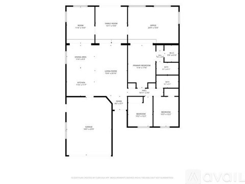 A floor plan of a house with a garage and two bedrooms.