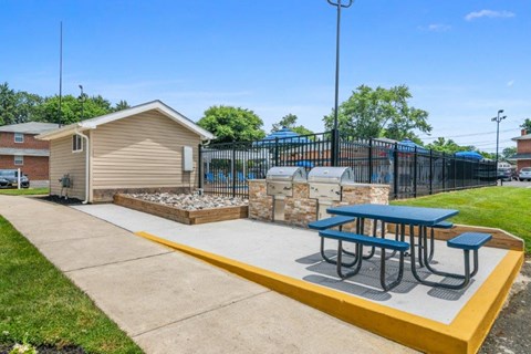 our picnic table and grill are next to our playground