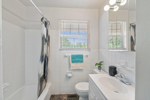 a bathroom with a sink toilet and a bath tub