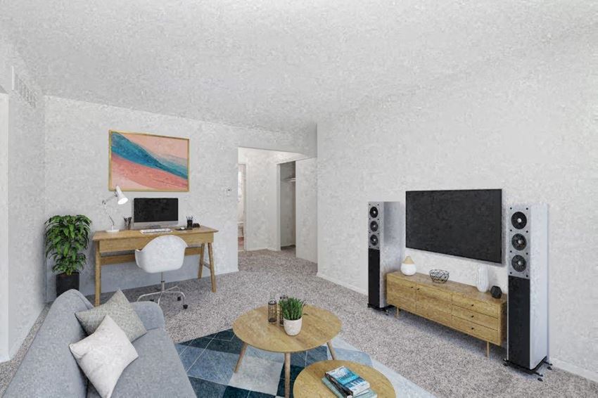 a living room with a couch and a television