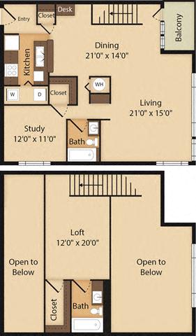 1 Bedroom | 2 Bath | 1324 SF