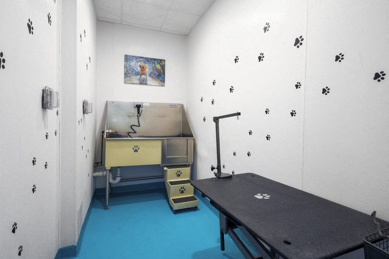 a room with a table and a machine in it