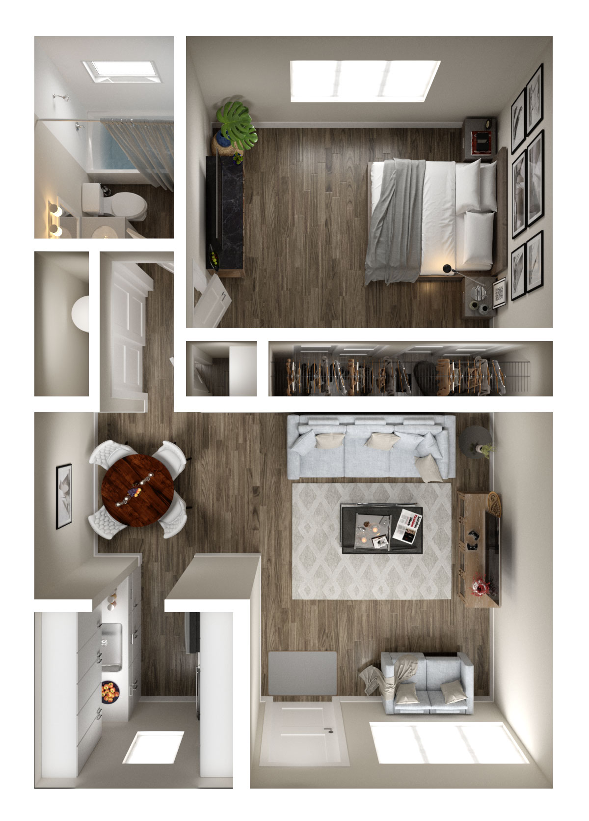 Vue on 67th 1 Bedroom Floor Plan with Vinyl Plank Flooring