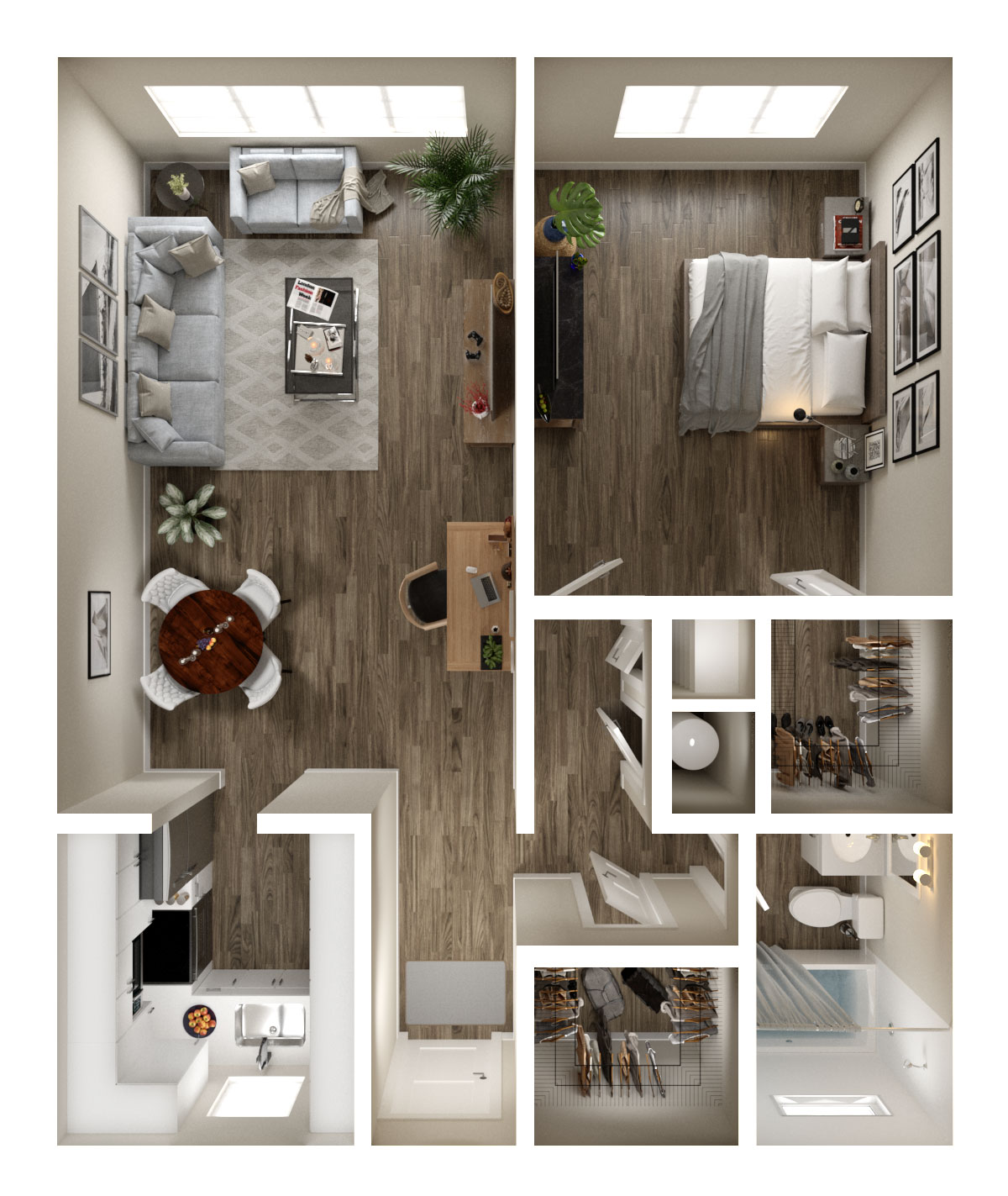 Vue on 67th 1 Bedroom Floor Plan with Vinyl Plank Flooring