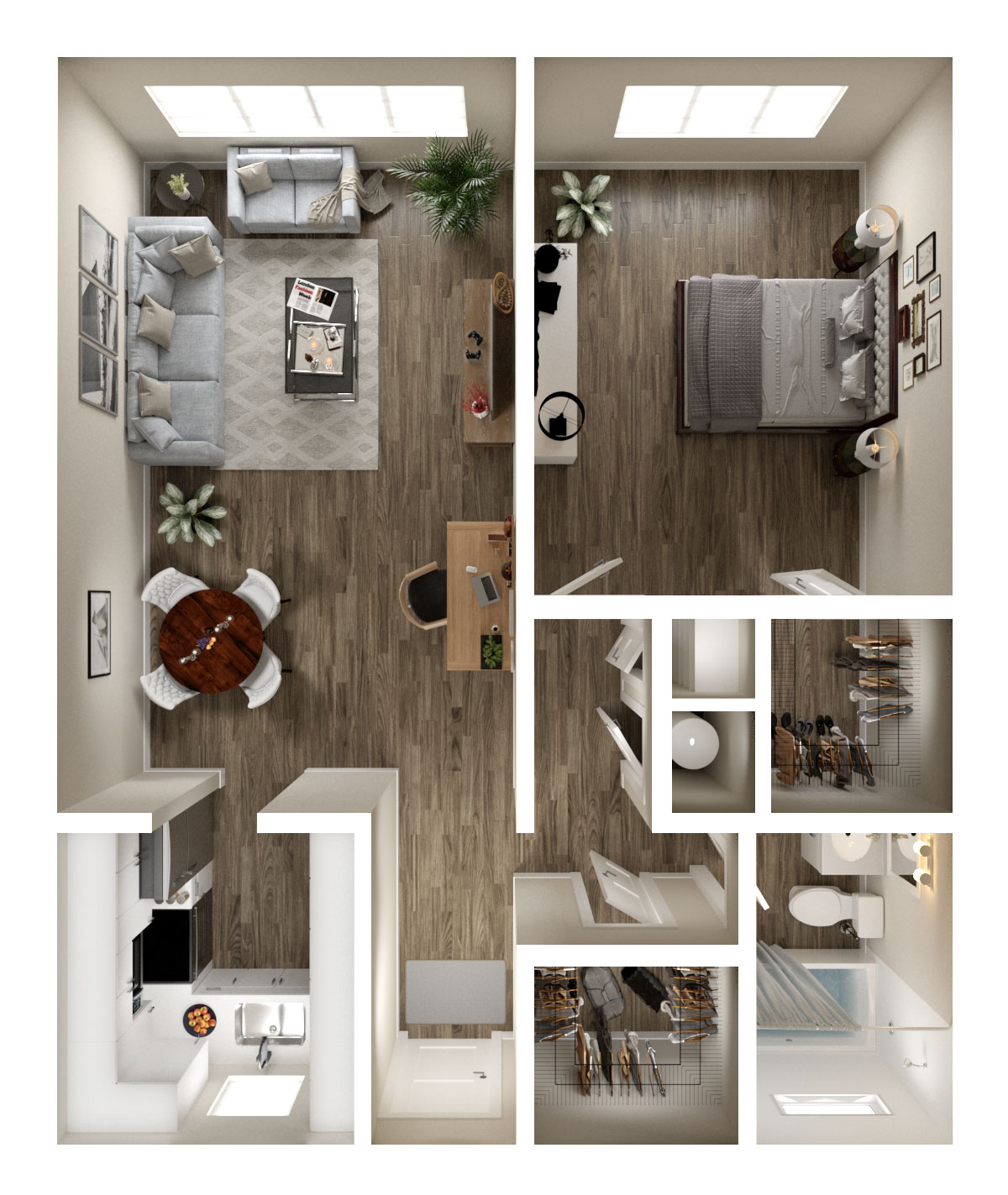 Vue on 67th 1 Bedroom Floor Plan with Vinyl Plank Flooring