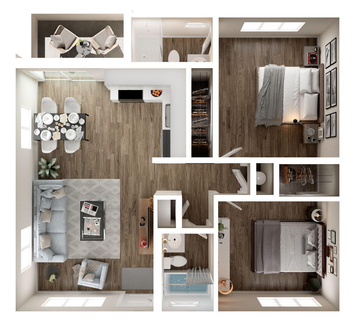 Vue on 67th 2 Bedroom Floor Plan with Vinyl Plank Flooring