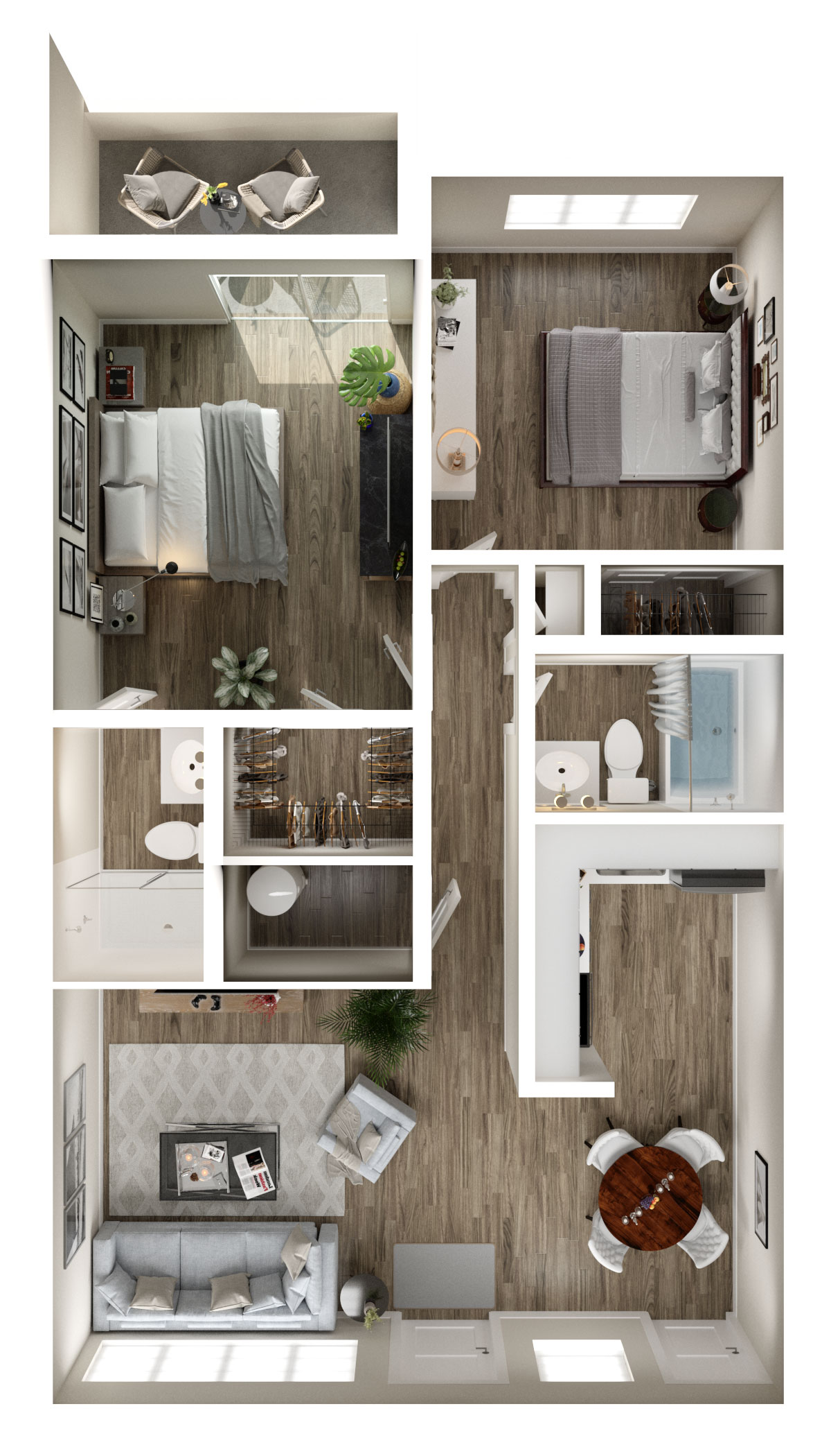 Vue on 67th 2 Bedroom Floor Plan with Vinyl Plank Flooring