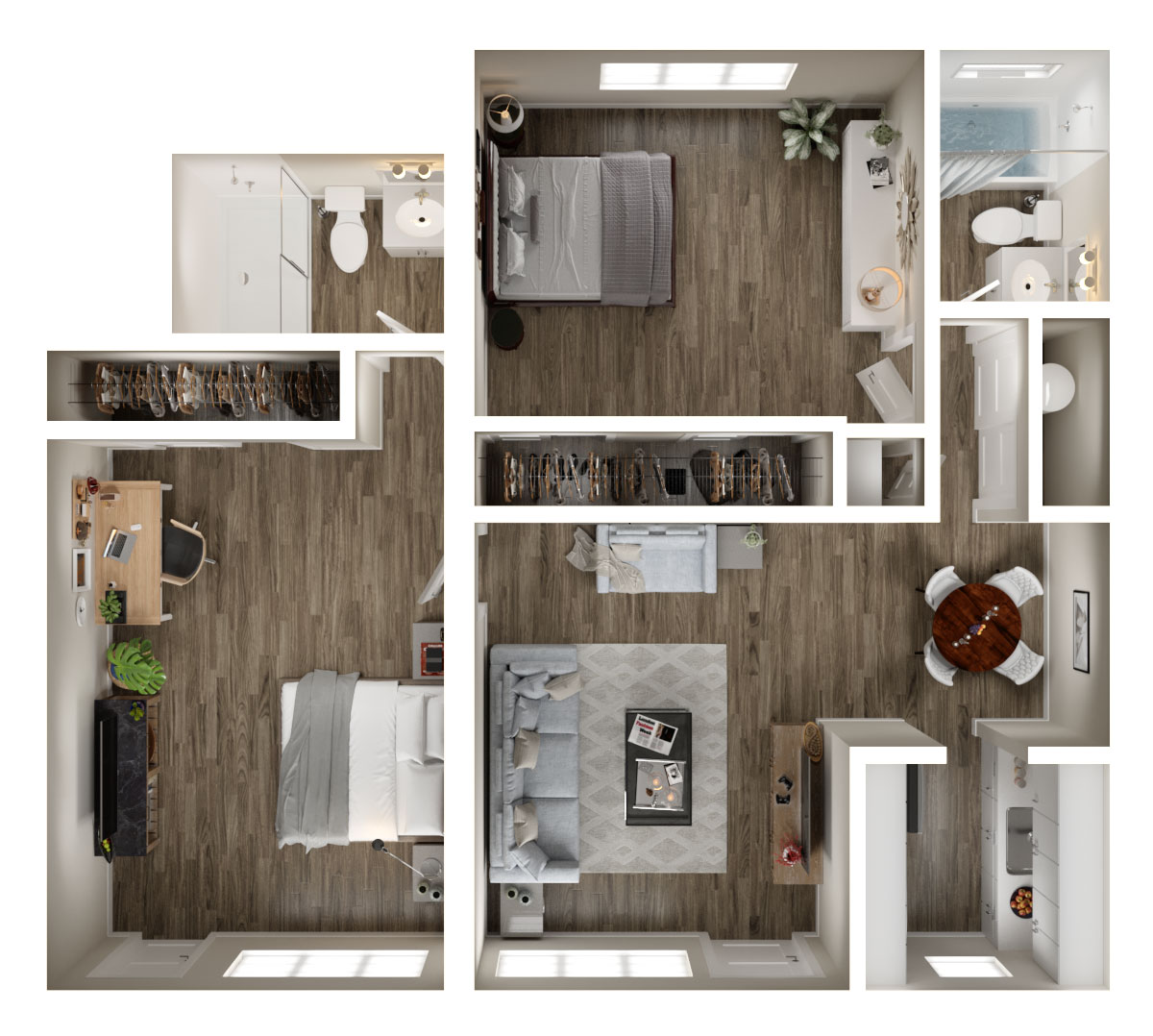 Vue on 67th 2 Bedroom Floor Plan with Vinyl Plank Flooring
