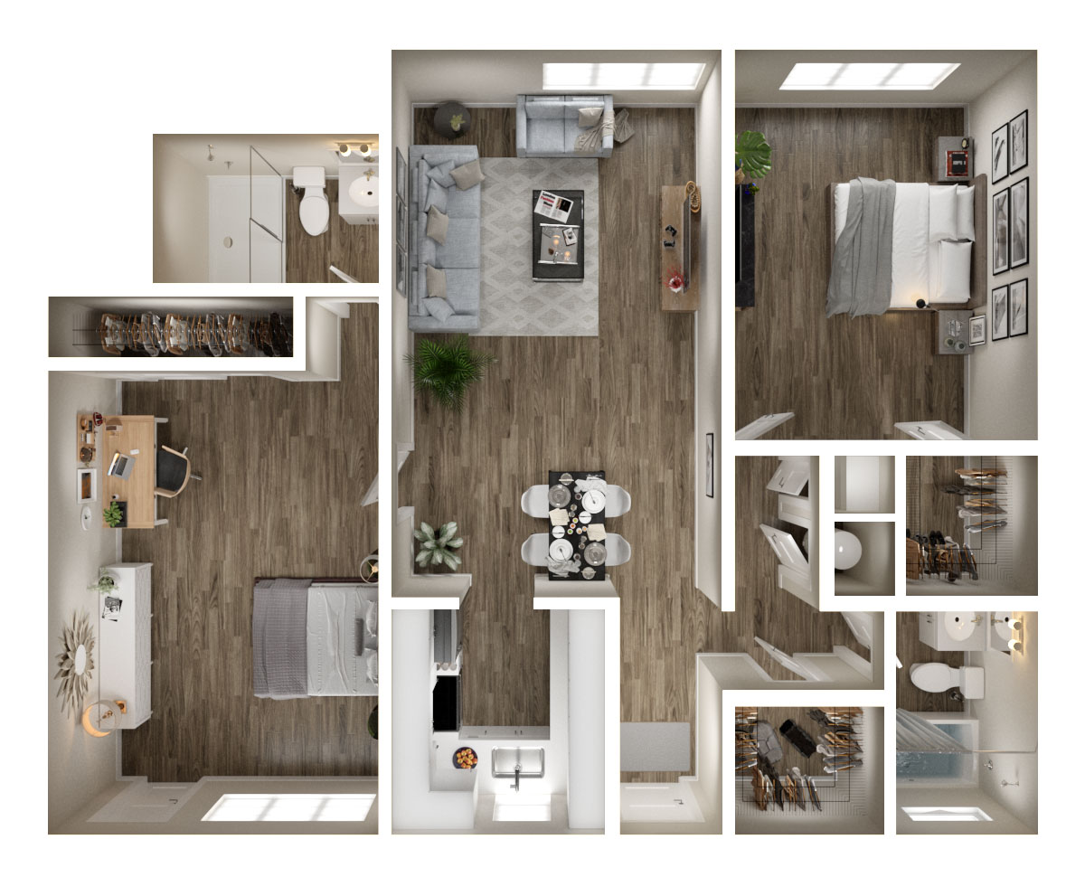 Vue on 67th 2 Bedroom Floor Plan with Vinyl Plank Flooring