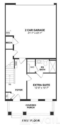 A floor plan of a house with a 2 car garage and an extra suite.