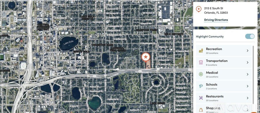 A map with a red circle highlighting a specific area and a sidebar with various categories listed.