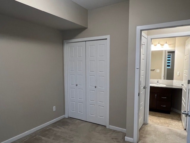 A white double door is closed.