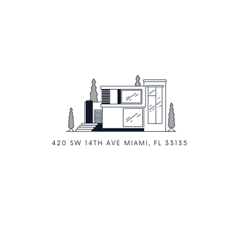 A black and white drawing of a building with the address 420 SW 14TH AVE MIAMI, FL 33135.