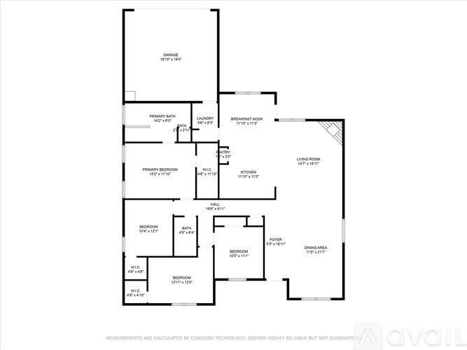 A floor plan of a house with labeled rooms and measurements.