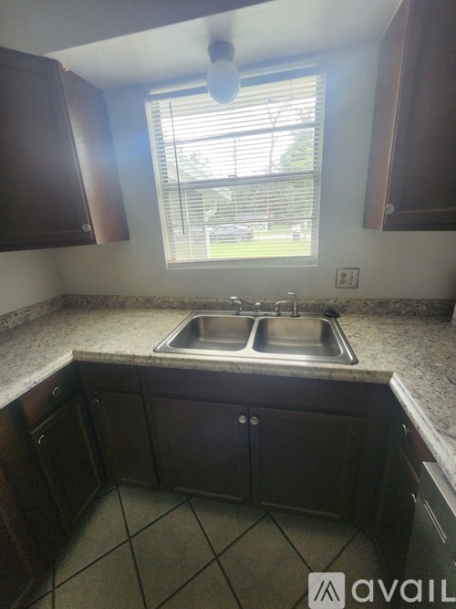 A kitchen with a sink and cabinets.