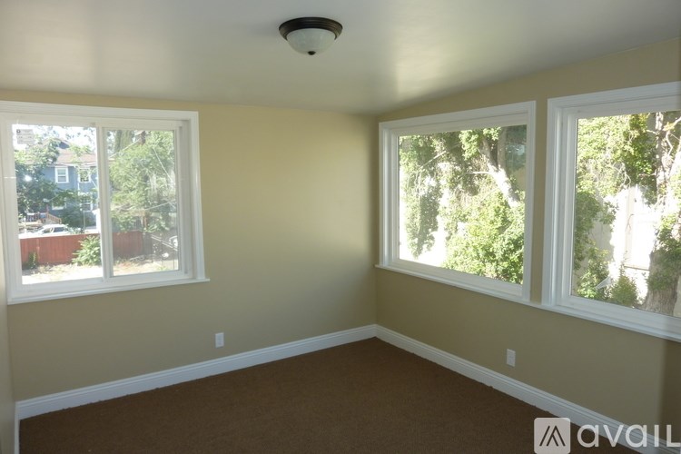A room with two windows and a ceiling light.
