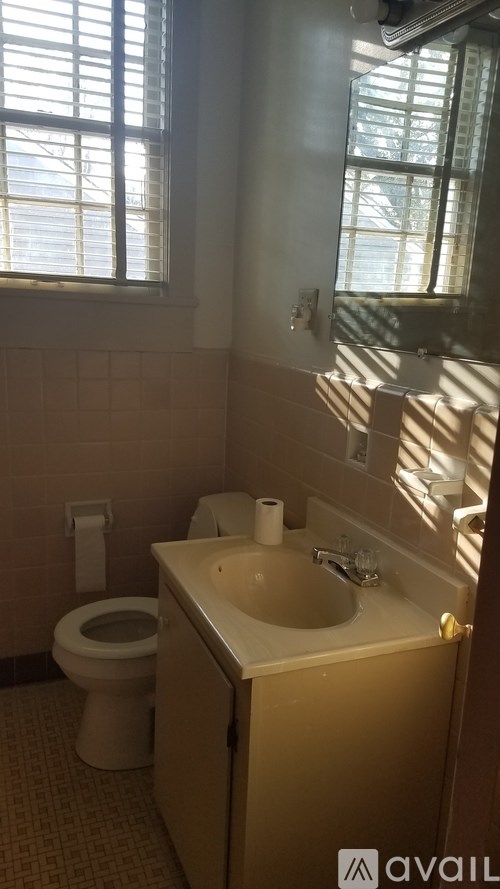 A bathroom with a toilet, sink, and window.