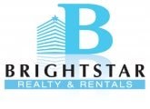A logo for Brightstar Realty & Rentals featuring a blue letter B with a building on top.