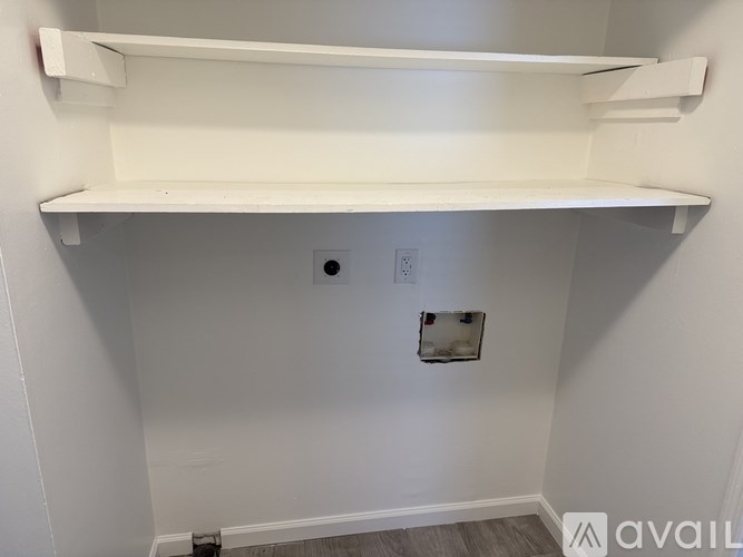 Empty white shelves in a room.