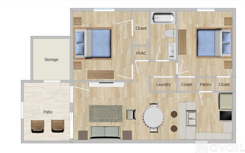 A floor plan of a house with a kitchen, living room, dining room, and bathroom.