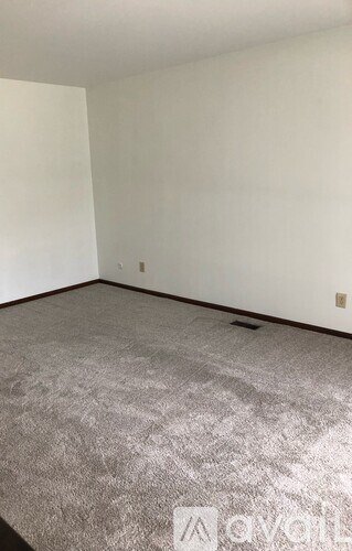 A carpeted room with a grey carpet and white walls.