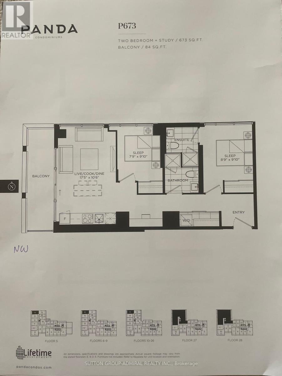 A black and white image of a floor plan for a two bedroom, study and balcony apartment.