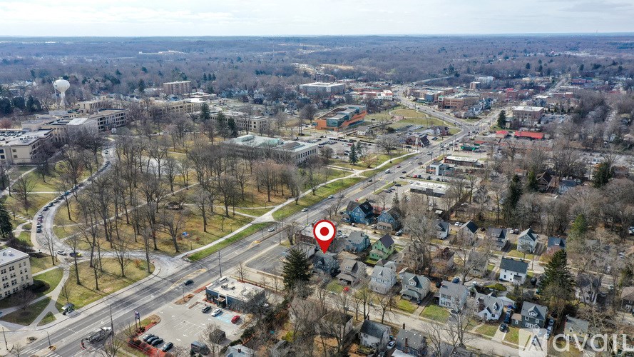 A bird's eye view of a residential area with a Target store marked by a red pin.