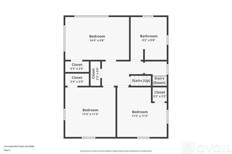 A floor plan of a two-story house with four bedrooms and two bathrooms.