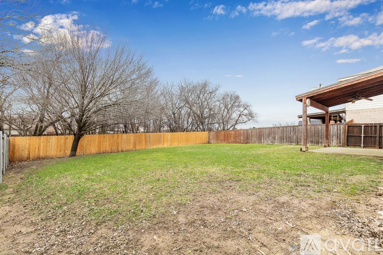 A backyard with a wooden fence and a shed.