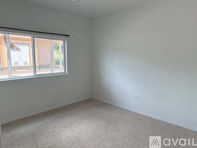 A room with a carpeted floor and a window letting in natural light.