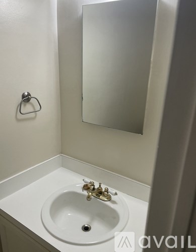 A bathroom sink with a mirror above it.