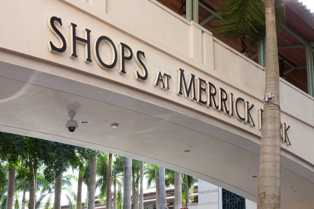 the facade of a shops at merrick building