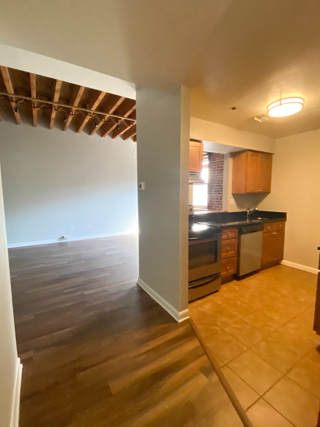 a view of the kitchen from the living room