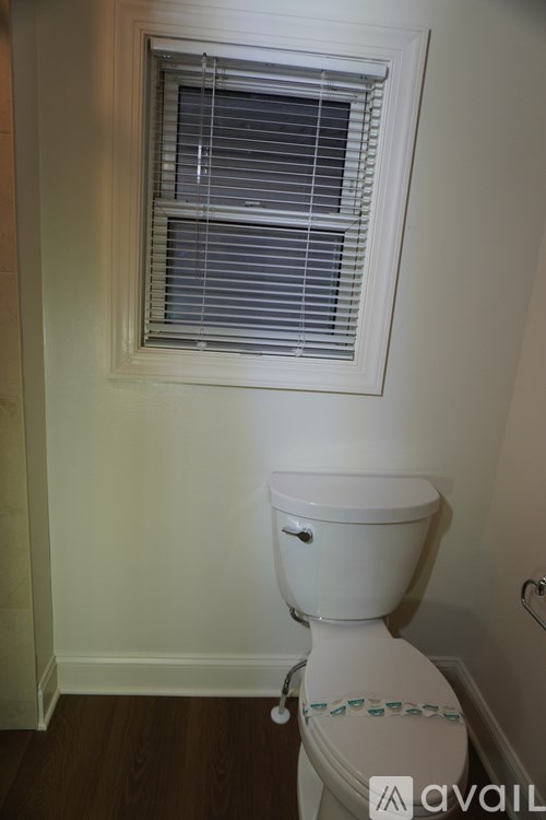 A white toilet with a chain and a window above it.