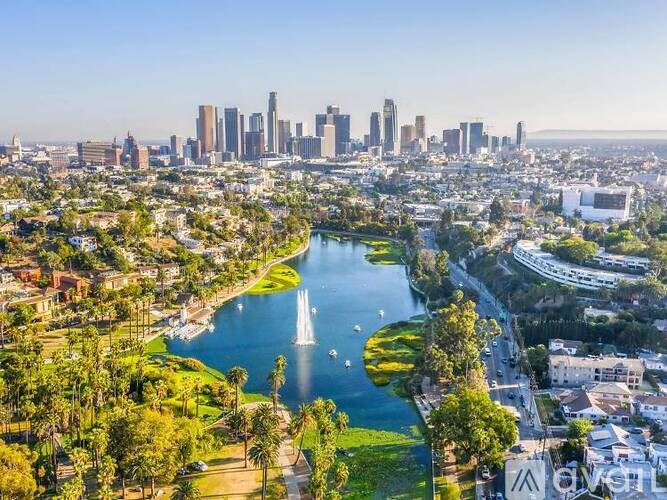 A cityscape with a river running through it.
