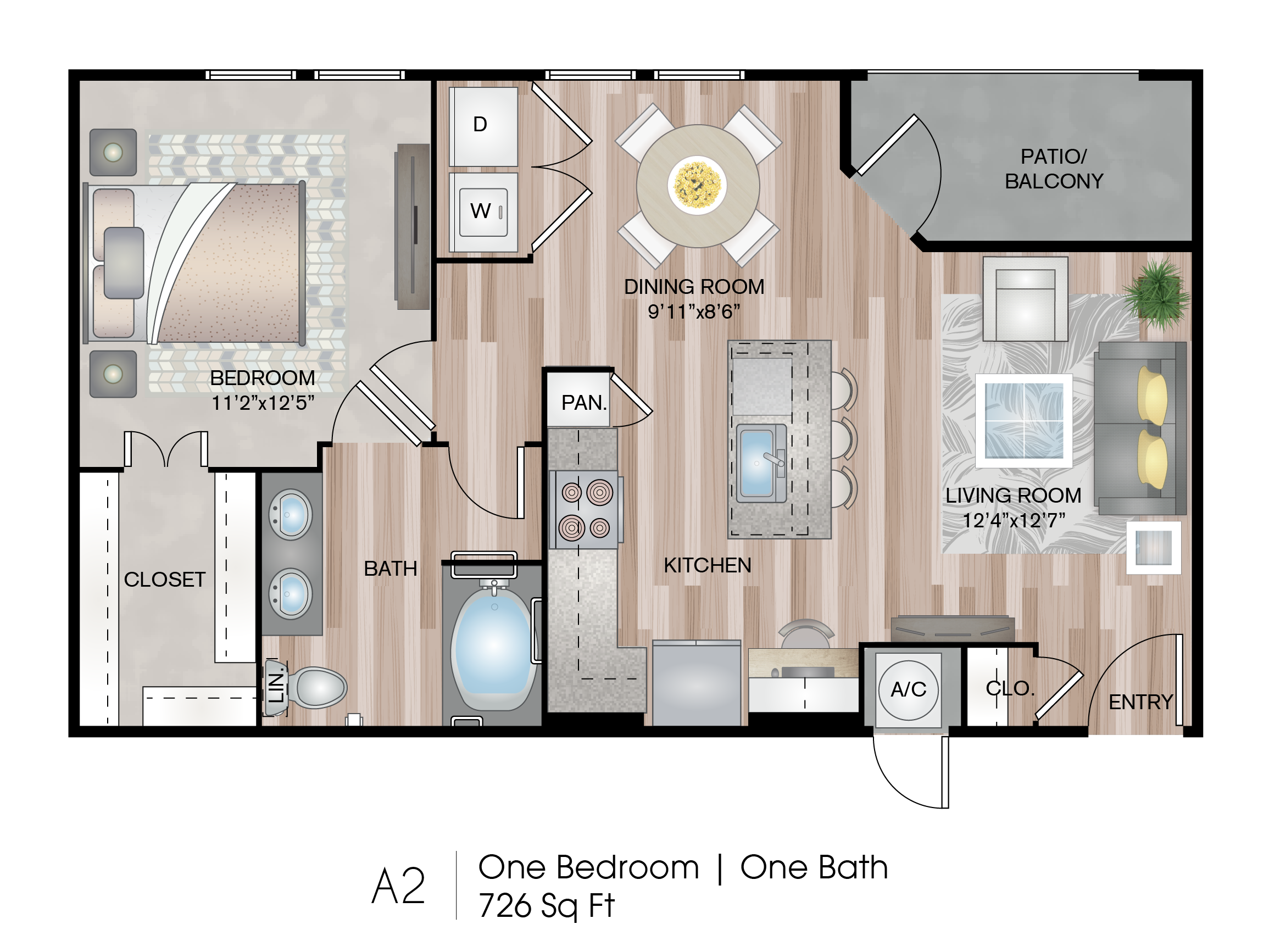 1 Bedroom A2 Floor Plan at Lofts at Katy Ranch, Katy, TX