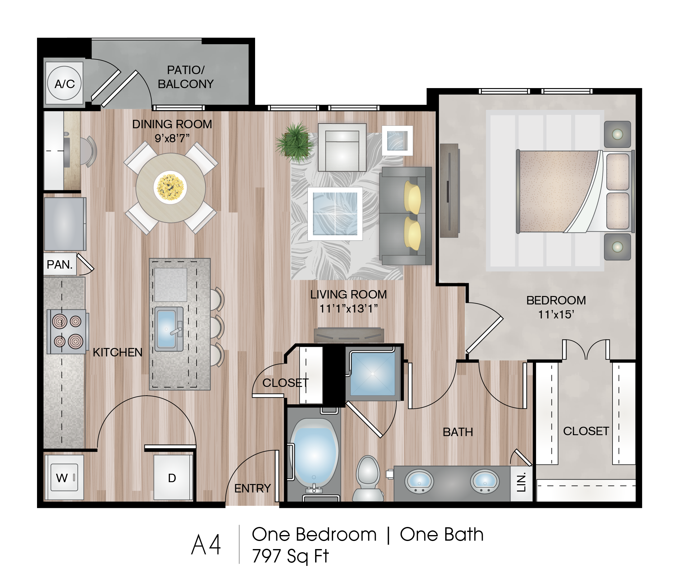 1 Bedroom A4 Floor Plan at Lofts at Katy Ranch, Katy Texas