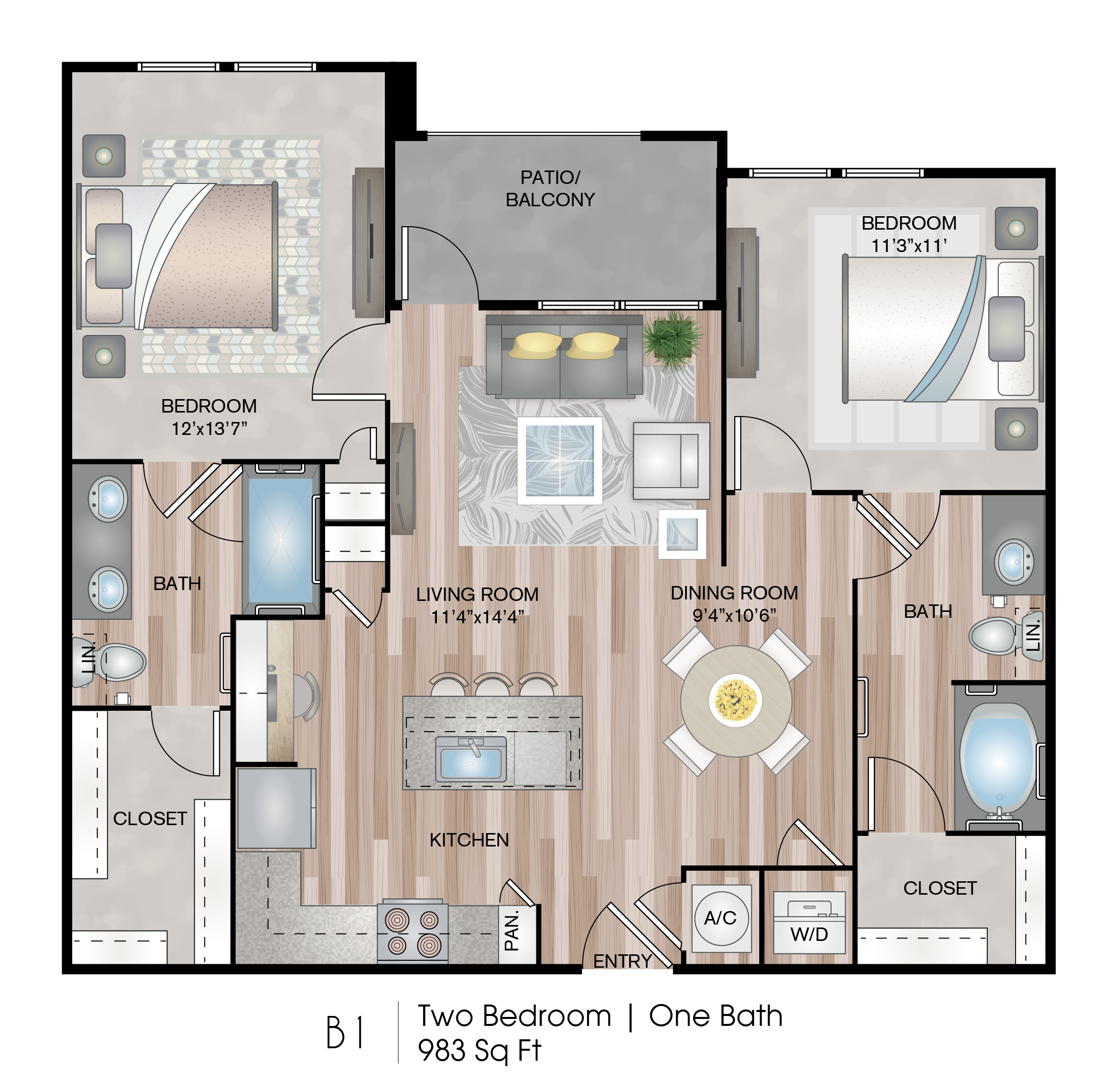 2 bedroom B1 Floor Plan at Lofts at Katy Ranch, Texas